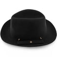 thumbnail image 1 of Journey Black Wool Felt Fedora Hat Crushable & Packable, 100% Australian Wool Felt, Travel Hat with Decorative Band & Walrus Pin - H7009, 1 of 6