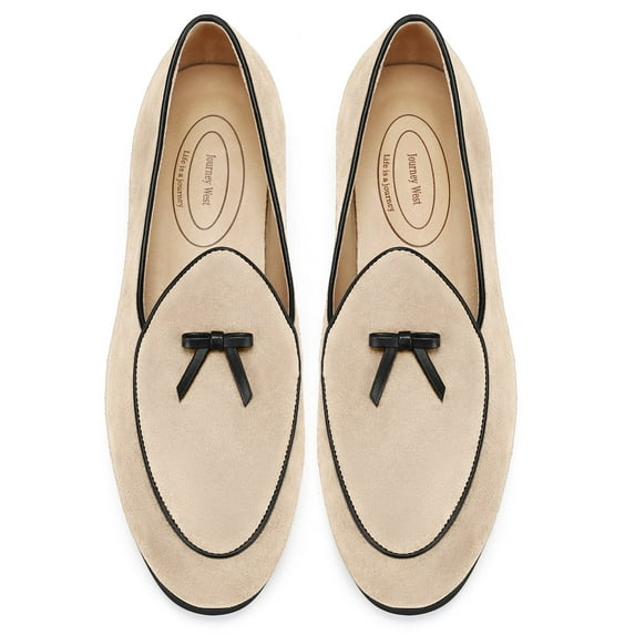 Journey West Men's Vintage Loafers For Men Belgian Loafers Slip-on Loafer Penny Loafer Casual Loafers Beige US 12