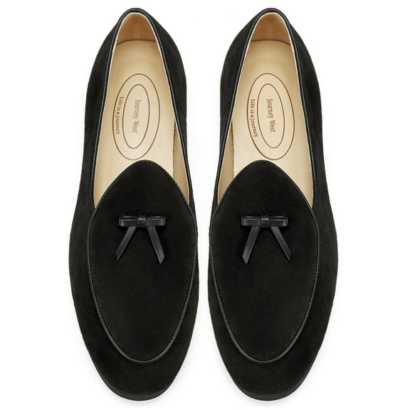 Journey West Men's Vintage Loafers For Men Belgian Loafers Slip-on Loafer Penny Loafer Casual Loafers Black US 9