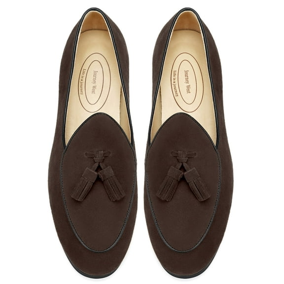 Journey West Men's Vintage Loafers For Men Belgian Loafers Slip-on Loafer Penny Loafer Casual Loafers Coffee US 8