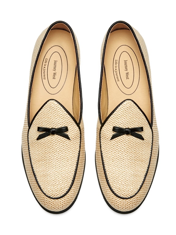Raffia Bowtie Loafer For Women Slip-on Belgian Penny Loafers Shoes For Women Beige US 8