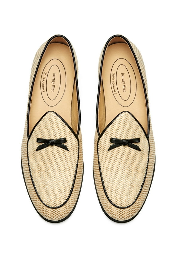 Raffia Bowtie Loafer For Women Slip-on Belgian Penny Loafers Shoes For Women Beige US 8