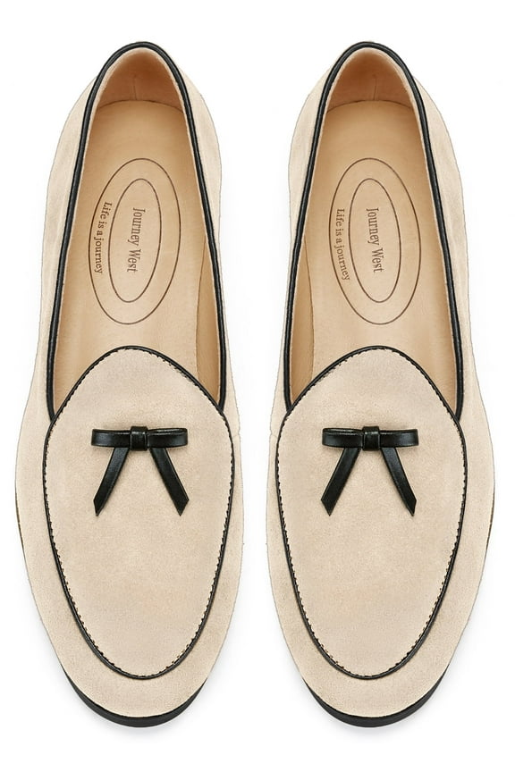 Suede Tassel Loafer For Women Slip-on Belgian Penny Loafers Shoes For Women Beige US 11