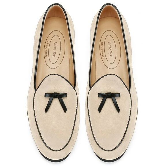 Journey West Suede Tassel Loafer For Women Slip-on Belgian Penny Loafers Shoes For Women Beige US 6