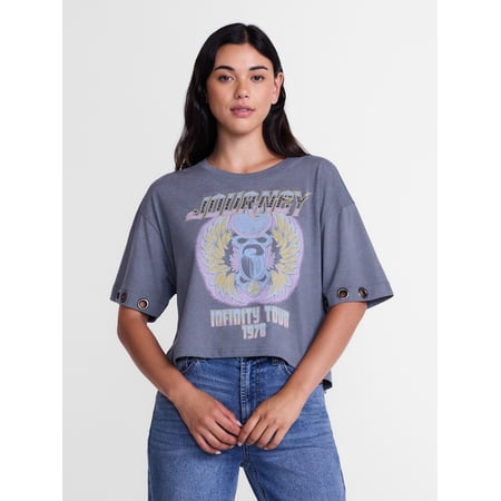 Guns N' Roses Journey Women's Cropped Front Back Graphic Band Tee, Sizes XXS-4X