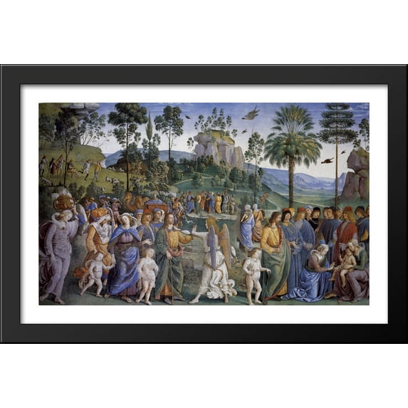 Journey of Moses and circumcision of her second child 40x26 Large Black Wood Framed Print Art by Pietro Perugino