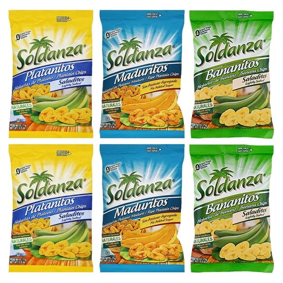 Soldanza Plantain Chips Variety Pack - 3 Mix (Pack of 6) | International Snack | 2.5 oz - Journey of Snacks