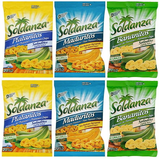 Journey of Snacks "Seri's Choice International Snack" Soldanza Plantain Chips Variety Pack 2.5oz (Pack of 6) | 2 Lightly Salted, 2 Ripe, 2 Banana