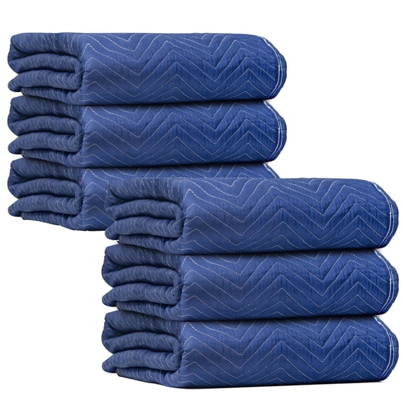 JourneyO Padded Moving & Packing Blankets-Heavy Duty Pro - 80" x 72" (90lb/dz Weight) - Furniture Shipping Pads for Moving and Storage- Blue-6 Pack