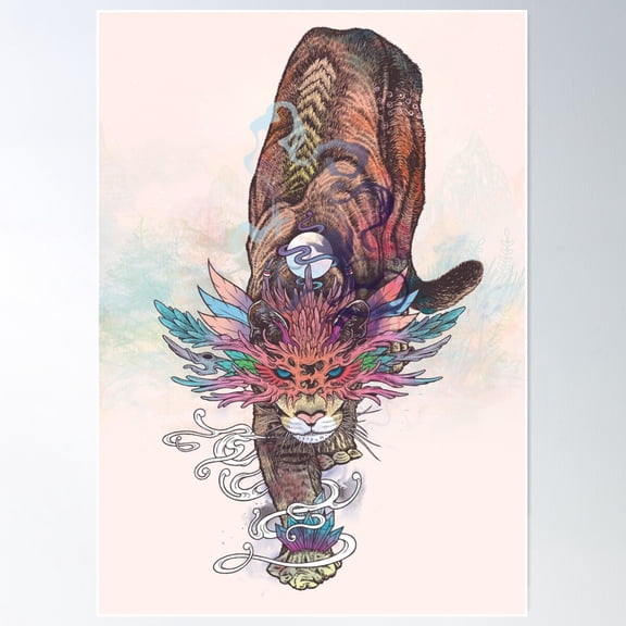 Journeying Spirit (Mountain Lion) Poster Wall Art, Modern Wall Decor For Living Room Bedroom, 8x12 UNFRAMED