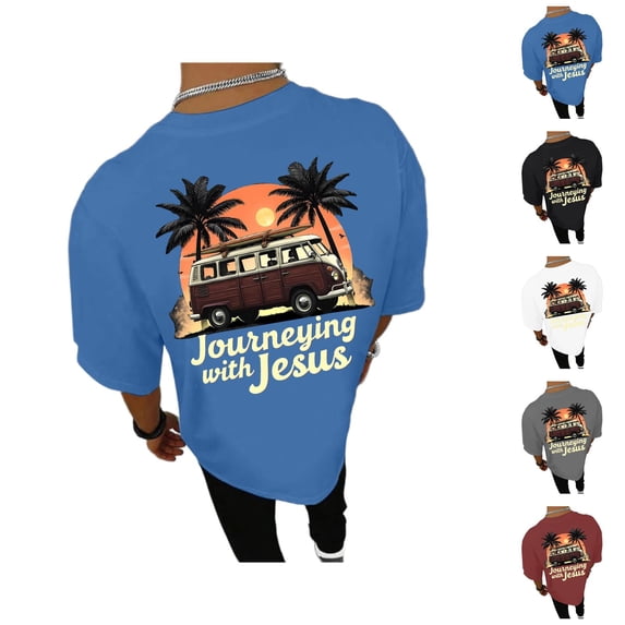 Journeying with Jesus Graphic Tees for Men 2026 Summer Casual Short Sleeve Crewneck Christian T Shirts