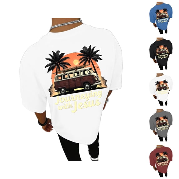 Journeying with Jesus Graphic Tees for Men 2026 Summer Casual Short Sleeve Crewneck Christian T Shirts