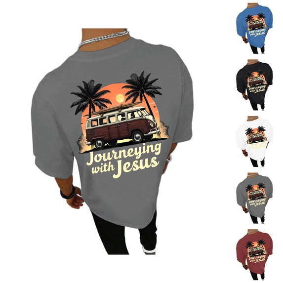 Journeying with Jesus Graphic Tees for Men 2026 Summer Casual Short Sleeve Crewneck Christian T Shirts