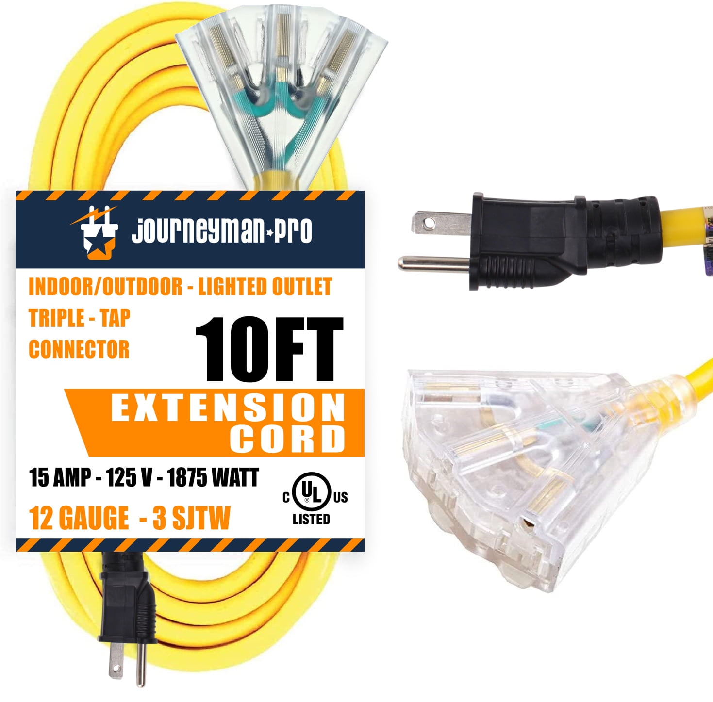 Journeyman-Pro 10 ft Yellow 3 Outlet Heavy Duty Extension Cord