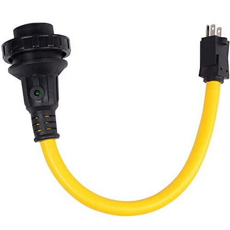 Journeyman-Pro 15 Amp Male to 30 Amp Twist Lock Female Dogbone Adapter RV Electrical Power Plug Converter Cord Cable with LED Indicator Light Grip Handle (15 AMP Male 5-15P to 30 AMP Female L5-30R)