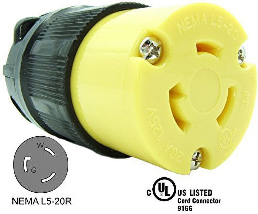 Journeyman-Pro 2313 20 Amp, 125 Volt, NEMA L5-20R, 2P, 3W, Locking Female Plug Connector, Black Industrial Grade, Grounding 2500 Watts Generator Rating (L5-20R Female Plug)