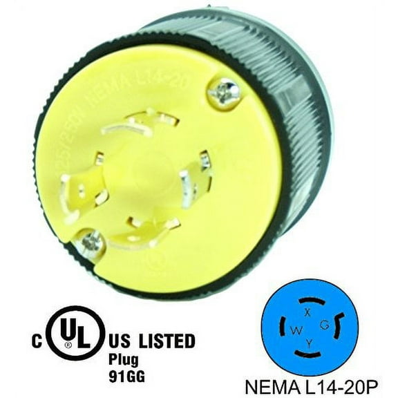 Journeyman-Pro 2411 20 Amp, 125/250 Volt, NEMA L14-20P, 3P, 4W, Locking Male Plug Connector, Black Industrial Grade, Grounding 5000 Watts Generator Rating (L14-20P Male Plug)