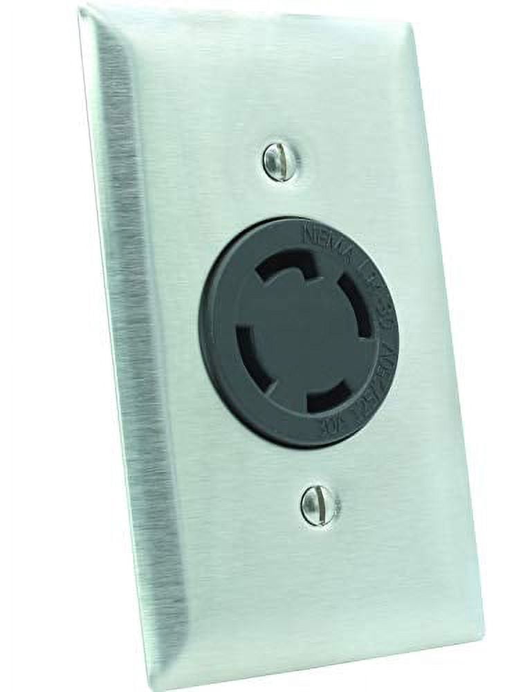 Journeyman-Pro 2710, NEMA L14-30R, 30A 125/250 Volt, Flush Mounting Locking Receptacle Socket/Outlet, Black Industrial Grade, Grounding Welding/Generator Rated 7500 Watts (1, 2710 w/SS Faceplate)