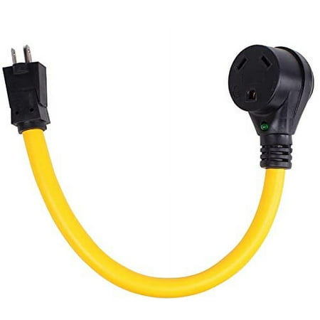 Journeyman-Pro 30 Amp Male to 50 Amp Female Dogbone Adapter RV Electrical Power Plug Converter Cord Cable with LED Indicator Light Grip Handle (15 AMP Male 5-15P to 30 AMP Female TT-30R)