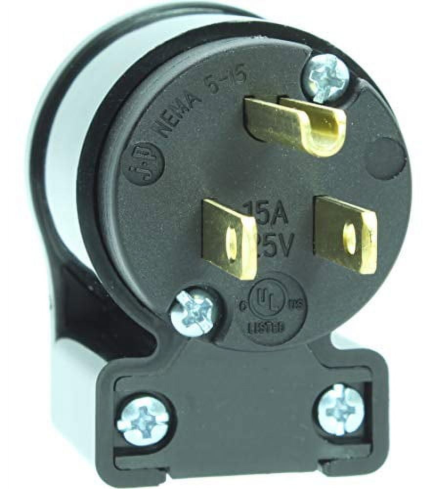 Journeyman-Pro 515AN 15 Amp 120-125 Volt, NEMA 5-15P, 2Pole 3Wire, Straight Blade, 90 Degree Right Angle Male Plug Replacement Cord Connector Outlet, Commercial Grade PVC (BLACK 10-PACK)