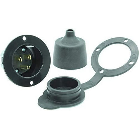 Journeyman-Pro 5278 15 Amp 120-125 Volt, NEMA 5-15 Flanged Inlet, Black Commercial Grade, 2 Pole-3 Wire, Straight Blade Plug Charger Receptacle (Front & Back Cover)