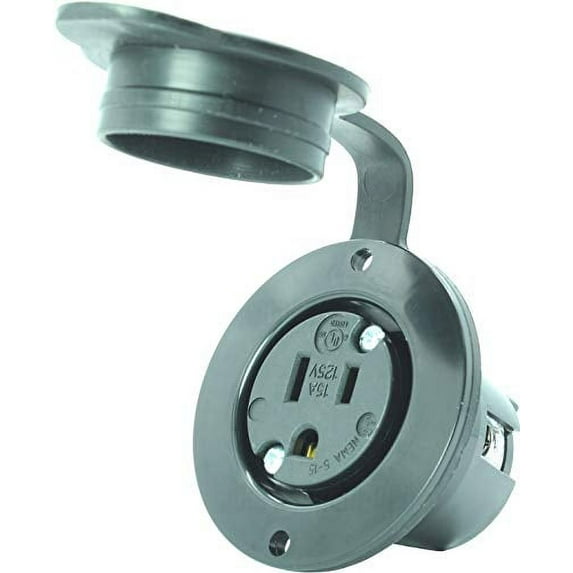 Journeyman-Pro 5279 15 Amp 120-125 Volt, NEMA 5-15 Flanged Outlet, Black Commercial Grade, 2 Pole-3 Wire, Straight Blade Plug Charger Receptacle (10-PACK w/Front Cover Only)