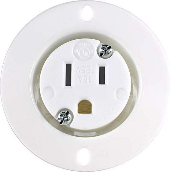 Journeyman-Pro 5279 15 Amp 120-125 Volt, NEMA 5-15 Flanged Outlet, White Commercial Grade, 2 Pole-3 Wire, Straight Blade Plug Charger Receptacle (No Cover/Cap)