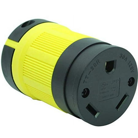 Journeyman-Pro NEMA TT-30R, 30 Amp, 125 Volt, Straight Blade Female RV Trailer Plug Connector, Black/Yellow Industrial Grade, Grounding 3750 Watts Generator TT30 (TT30R-YELLOW)