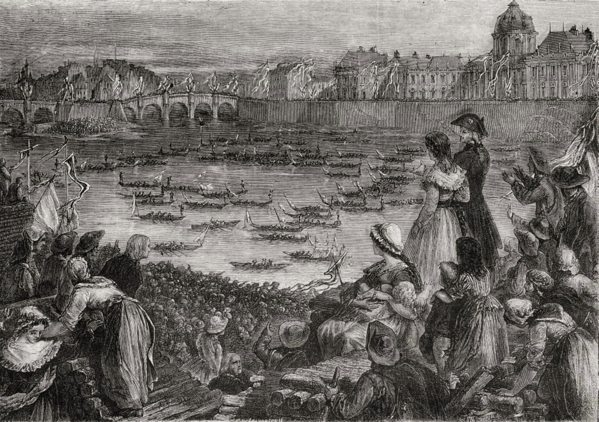 Joust On The Water To Commemorate The Grande Federation From Histoire De La Revolution Francaise By Louis Blanc Canvas Art - Ken Welsh  Design Pics (36 x 24)