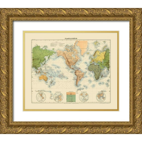 Jouvet 17x15 Gold Ornate Wood Framed with Double Matting Museum Art Print Titled - Planisphere - Jouvet 1882