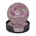 thumbnail image 1 of Jouy Pattern Coasters With Leather Holder Set Of 6 Round Coasters for Home and Kitchen Decor, 1 of 7