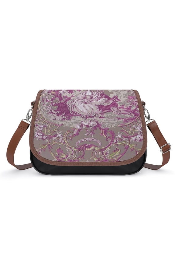 Jouy Pattern Vintage Crossbody Bag for Women Medium Leather Hobo Bags Shoulder Bag Classic City Leather Satchels