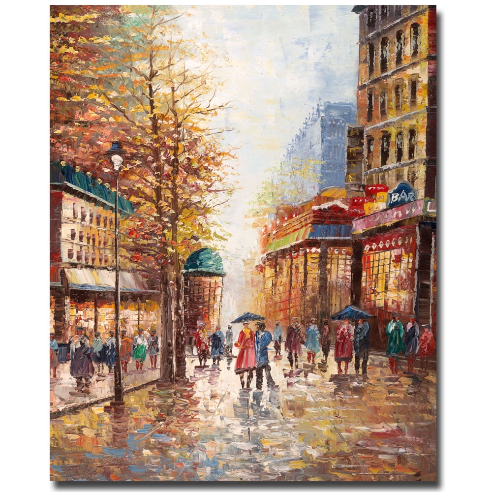 Large Autumn French Street Scene Canvas Art