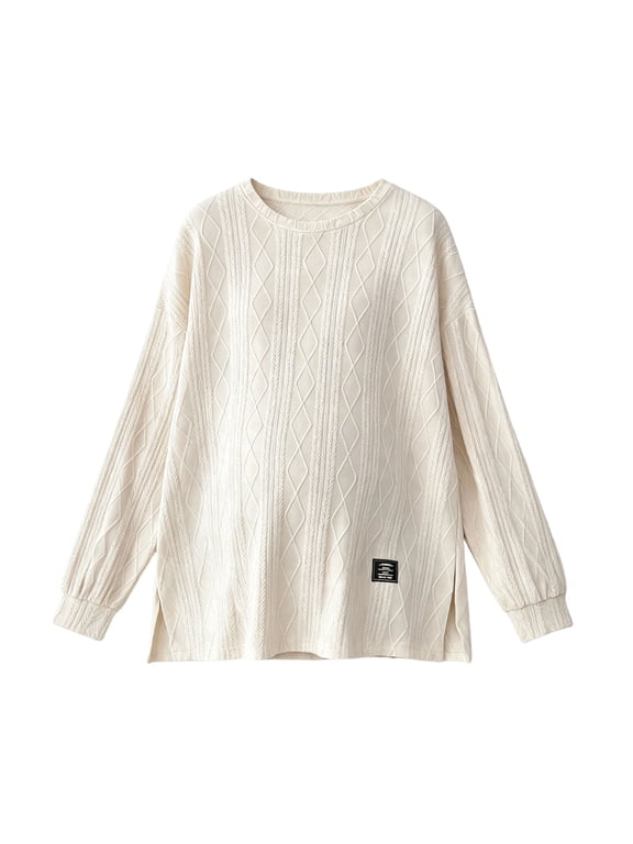 Maternity Cable Knit Sweater Long Sleeve Comfort Tunic with Side Slits for Fall Winter Pregnancy Causal Beige