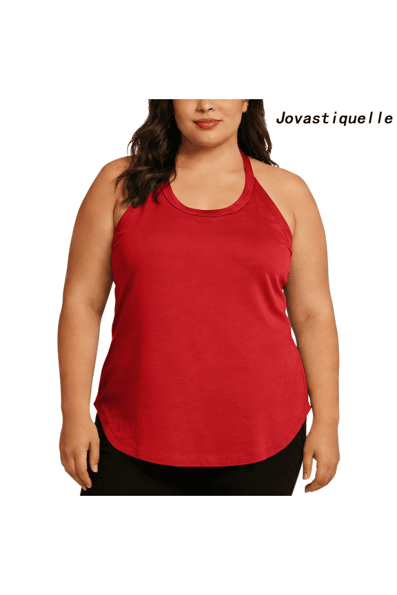 Plus Size Womens Tank Top Sleeveless Round Neck Yoga Sports Top Casual Everyday Workout Blouse Loose Fit Stretchy Summer Tops Red