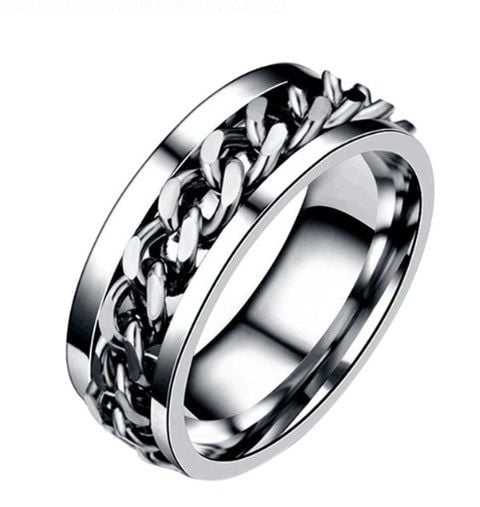 JOVATI Men's 8mm Spinner Fidget Ring in Stainless Steel, Chain Pattern