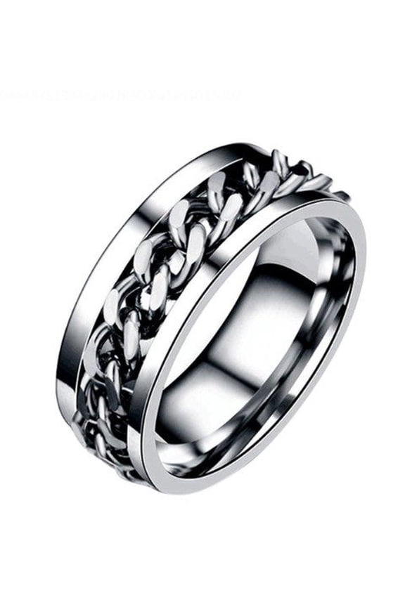 Men's 8mm Spinner Fidget Ring in Stainless Steel, Chain Pattern