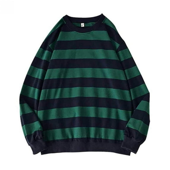 Jovati Men's Army Green Autumn and Winter Crew Neck Striped Sweatshirt Pullover Long Sleeve On