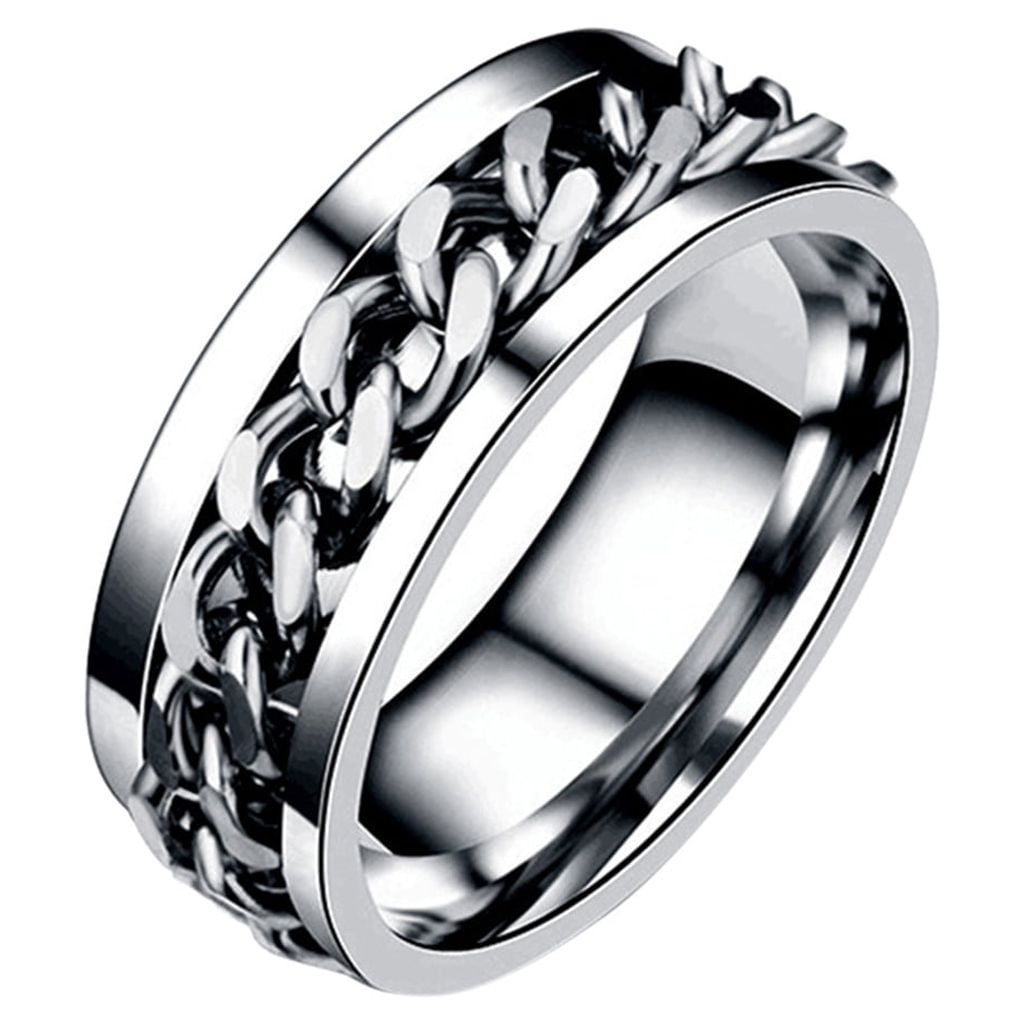 Jovati Men's 8mm Spinner Fidget Ring in Stainless Steel, Chain Pattern