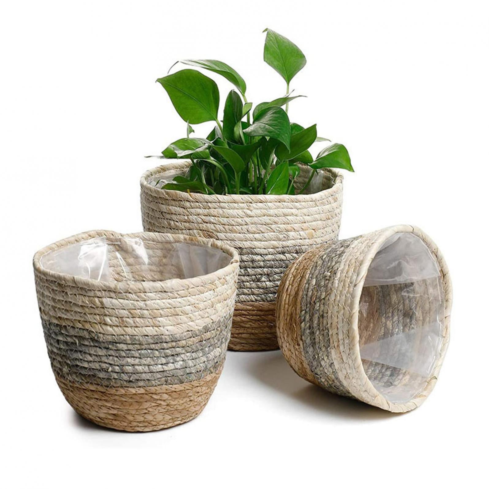 Juvale Seagrass Indoor Planter Set with Plastic Lining, 3 Small Woven  Wicker Baskets for Plants, Flower (3 Sizes)