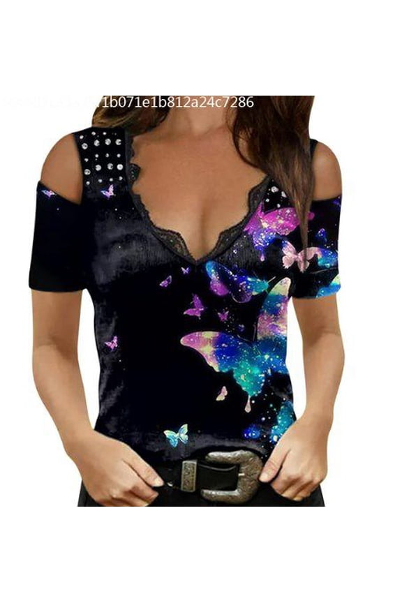 "Jovati Women'S Top Sexy Low Cut V Neck Printed Off The Shoulder Long Sleeved Shirt Top,On "