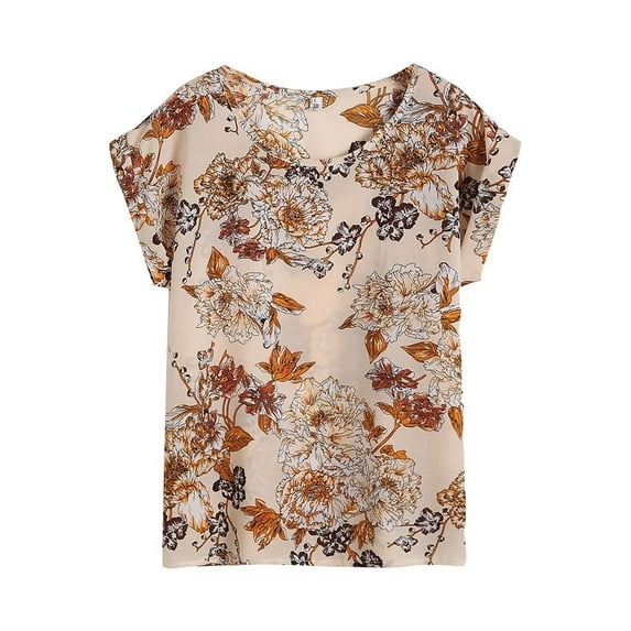Jovati Women's Summer Plus Size Short Sleeve Loose Casual V-Neck Floral Loose Fit T-Shirt Tops