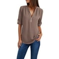 thumbnail image 1 of Jovati Women's Tops Coffee Zipper Button Long Sleeve Loose Chiffon Shirt Clothing, 1 of 6