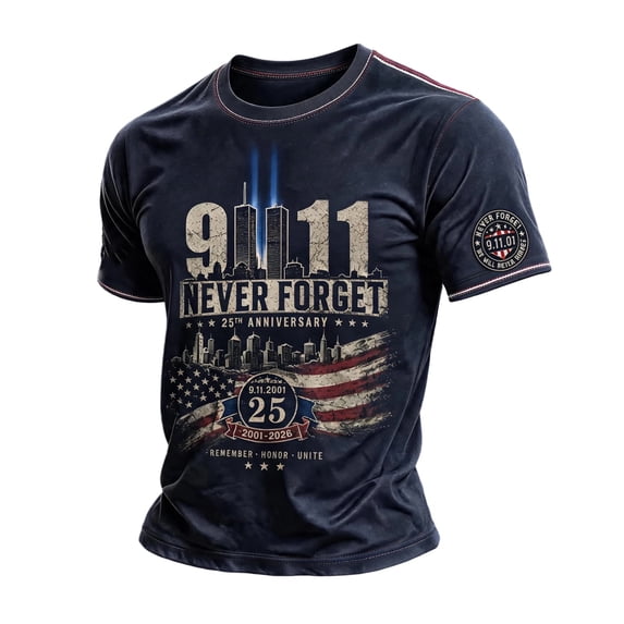 JoveMarine 25th Anniversary 9/11 Tee Unisex Commemorative - Short Sleeve Round Neck, Never Forget 9/11 Tee American Memorial, 9/11 Memorial T Shirt for Patriot Day,Blue L