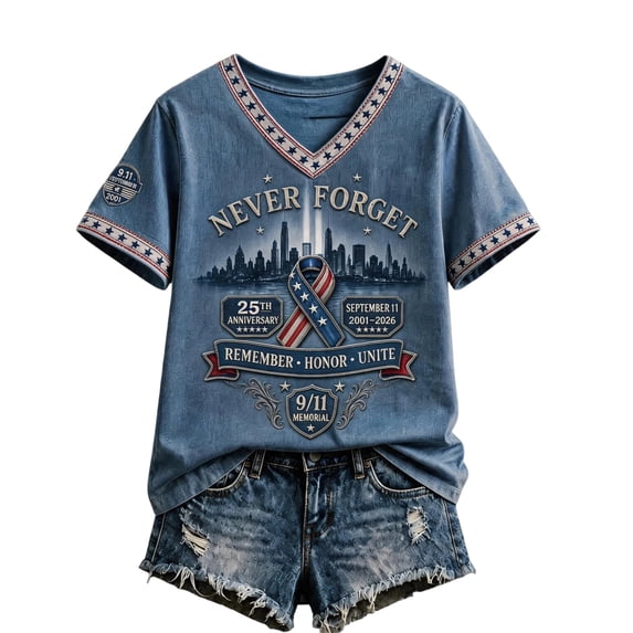 JoveMarine 9/11 Memorial T Shirt Women Commemorative - Short Sleeve Round Neck, Never Forget 9/11 Tee Memorial Design, Patriot Day T Shirt for Casual Wear,Dark Blue 3XL