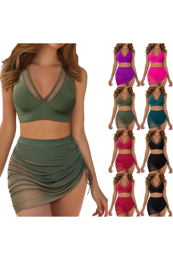 Bikinis for Women – Separate Fashion Mesh Tie String, Sexy Back with Sheer Net, Built-in Padding, No Underwire, Beach Vacation Swimsuit,Army Green S