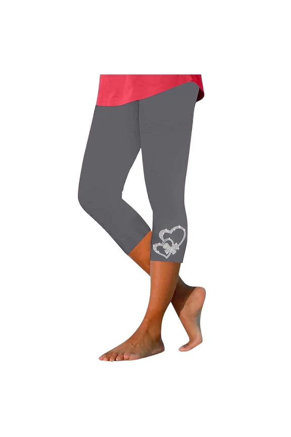 Capris Pants for Women - Diamond-Studded Rhinestone Decor Slim Fit Stretchy Bottoming Cropped Pants for Party Daily, High Waist Tummy Control,Gray M
