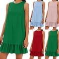thumbnail image 1 of JoveMarine Cocktail Dresses for Women Color Vest Skirt - Ruffle Edge Sleeveless Flounce Hem Casual Summer Mini Dress with Cotton Blend,Sky Blue XL, 1 of 8