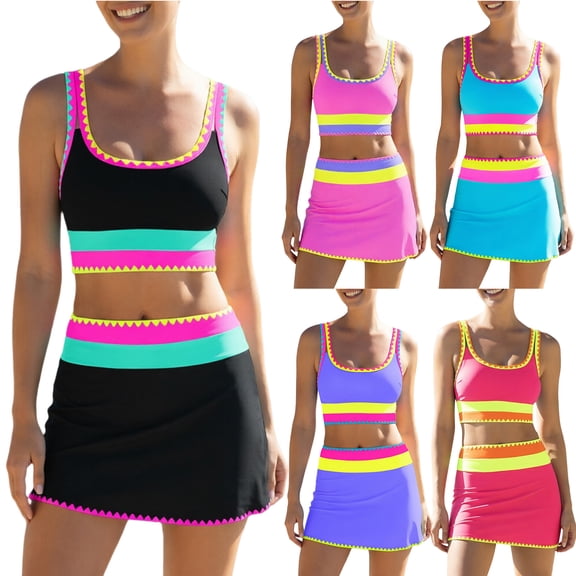 JoveMarine High Waisted Bikini Sets for Women – 3 Piece Tummy Control Swimsuit with Skirt, Neon High Waist Bottom, Slimming Fit for Pool Vacation,Black L