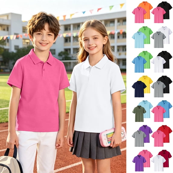 JoveMarine Kids Quick Dry Polo Shirts - Short Sleeve with Collar, Sports T Shirt for Boys Girls Active Play,Light Blue 110